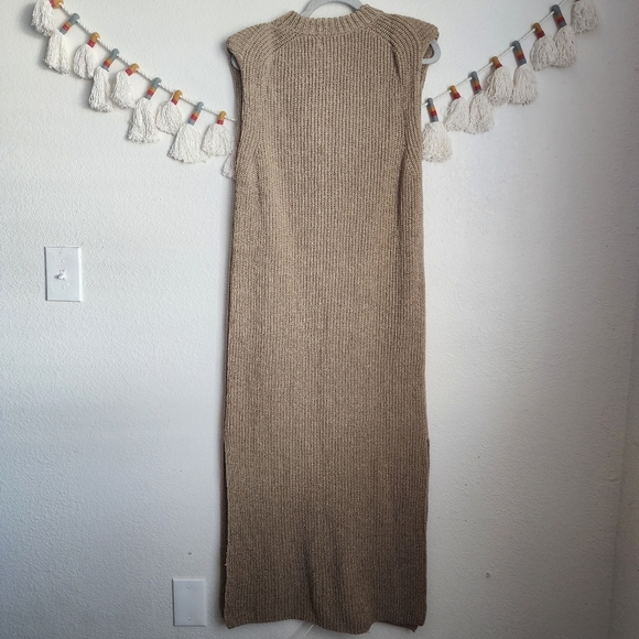 Mable Cable Open Knit Beige Tan High Neck Padded Maxi Dress Boho Modest Neutral - Picture 2 of 12